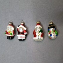 Christmas Ornaments Snowman &amp; Santa Claus 2&quot; Blown Mercury Glass Vintage (x4) - £18.86 GBP