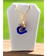 Women's Gold Wire Wrapped Cobalt Blue Sea Glass Necklace 20" Beach Jewelry - £17.96 GBP