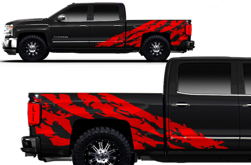 Vinyl Decal Graphics Shred Wrap Kit for Chevy Silverado 1500/2500 2014-2017 RED - $98.95