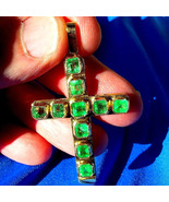 Earth mined Emerald Deco Cross Pendant Elegant Solid 18k Gold Medallion ... - €10.721,01 EUR