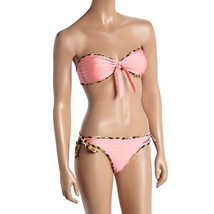 Hello Kitty Coral Bow Bandeau Bikini Top Bottom Swim Set Swimsuit Juniors Size L - £30.47 GBP