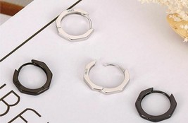 Octagon Earrings 925 Solid Sterling Silver Pierced Geometric Hook Men Women - £5.41 GBP+