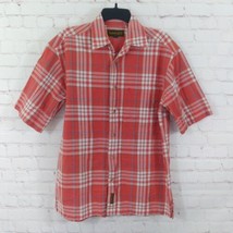 Timberland Shirt Mens Small Orange Plaid Short Sleeve Button Up Casual - £15.70 GBP