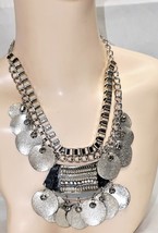 Silver Chunky Bib Statement Necklace Faceted Beads Shinny - £10.22 GBP