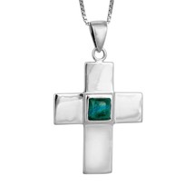 Katholisches Brustkreuz mit Eilat-Edelstein-Chrysokoll-Anhänger aus... - $100.98