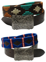 Western Style Fancy Embroidered  Brown Leather Belt w/ Buckle Unisex S M L XL - £9.87 GBP+