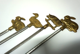 Turkart Brass Top And Stainless Steel Barbecue Skewers Rabbit Duck Pig Set of 4 - £23.00 GBP