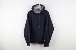 Vintage Champion Mens Medium Faded Classic Logo Hoodie Sweatshirt Navy Blue - $54.40