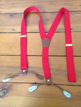 Vintage Red Elastic Leather Loops Mens Adjustable Suspenders Braces - $16.99