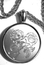Vintage Kelly Waters Necklace Etched Silver Tone Flower Pendant on Chain... - £18.12 GBP