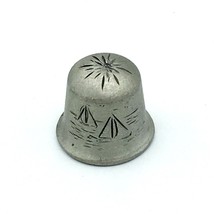 SAILBOAT vintage pewter sewing thimble - etched nautical ocean scene hea... - $10.00