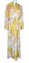 Vintage 70s 2 Piece Maxi Dress and Jacket Womens Mod Floral Tropical Str... - $69.29