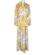 Vintage 70s 2 Piece Maxi Dress and Jacket Womens Mod Floral Tropical Str... - $69.29
