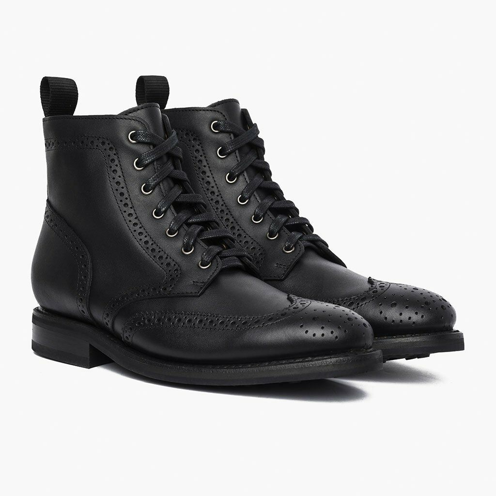Men's Black Color Wing Tip Brogues Toe High Ankle Genuine Leather Boots US 7-16