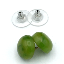 BAKELITE vintage half-round stud earrings - marbled green plastic MCM bu... - $23.00