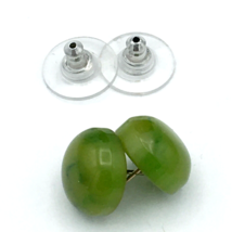 BAKELITE vintage half-round stud earrings - marbled green plastic MCM bu... - £18.34 GBP