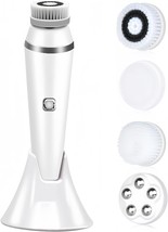 Electric Facial Cleansing Brush With 4 Brush Heads, Ipx6 Water Resistant, White - £25.70 GBP