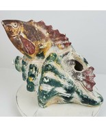 Vintage Ceramic BIG Shell &amp; Fish Garden or Aquarium ART Mexico 12x12x9&quot; - $35.53