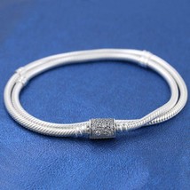 925 Sterling Silver Moments Double Wrap Barrel Clasp Snake Chain Bracelet  - $59.61 CAD - $70.58 CAD