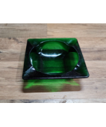 Vintage INDIANA GLASS Cigar Ashtray - Mid-Century Emerald Green Square  ... - $14.28