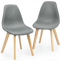 2 Pieces Modern Dining Chair Set with Wood Legs and Fabric Cushion Seat - £134.22 GBP