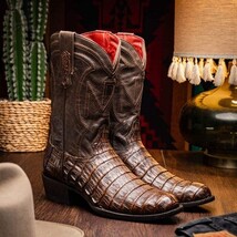 PHOENIX Genuine Caiman Belly Skin Cowboy Boot from the Western Collection Brown image 7