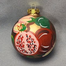 Vintage Hand Painted Fruit Christmas Ornament 3.5&quot; Ball Glass Apple Pear Grapes - £20.57 GBP