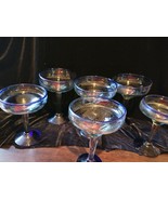 Hand Blown Mexican Margarita Glasses Cobalt Blue Rim Set of Six - $81.49 CAD