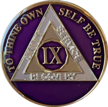 9 Year AA Medallion Metallic Purple Tri-Plate Sobriety Chip - £12.01 GBP