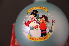 1998 Campbell&#39;s Glass Ball Ornament Christmas Blue Kids Snowman Soup Col... - £11.19 GBP