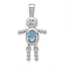 Sterling Silver Rhodium-plated CZ and March Glass Boy Pendant - £32.20 GBP