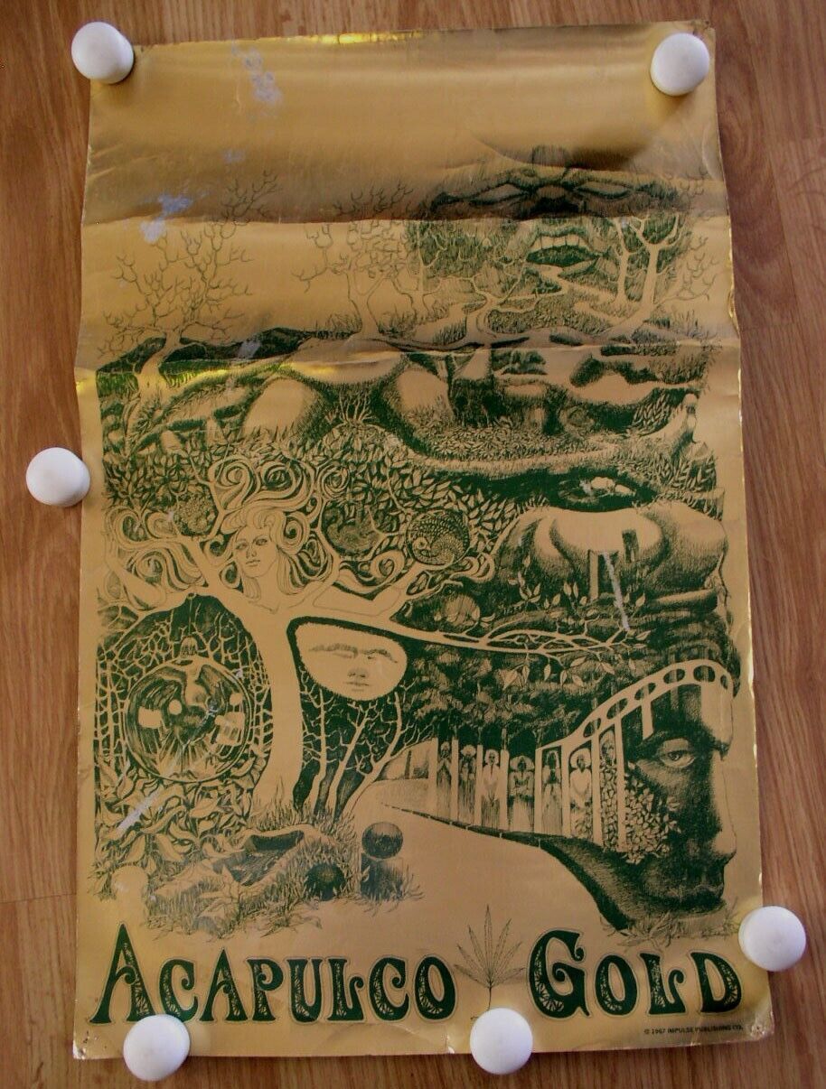 Acapulco Gold Poster Vintage 1967 Impulse Green On Gold Foil - $299.99