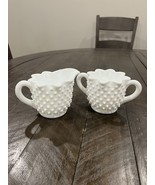 Vintage Fenton Hobnail Milk Glass Creamer And Sugar Star Pattern Set White - $29.69