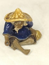 VTG Chinese Mud Man  Miniature Shiwan Glazed Old Wise Fisher Pottery  Makolica - £31.73 GBP
