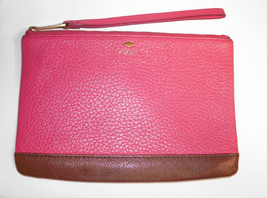 Fossil Leather Wristlet Fuchsia Bright Pink Flat Pouch 7 3/8 by 5 inches... - £18.06 GBP