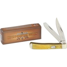 Rough Ryder Trapper Pocket Knife Stainless Steel Blades Tobacco Cow Bone Handle - £16.74 GBP