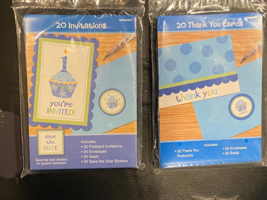1 Pack Invitations &amp; 1 Pack Thank You Cards  20 Baby Boy 1st Birthday *N... - $220.53 MXN