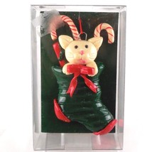 Vintage Enesco Christmas Ornament Kitty Cat in Stocking Candy Canes and Bow - £7.08 GBP