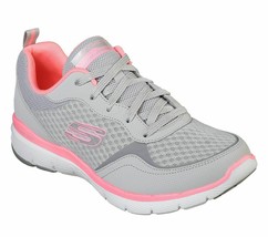 Women&#39;s SKECHERS 13069LGHP Light Grey/Hot Pink Lace-up Athletic Sneaker Shoes - £44.21 GBP