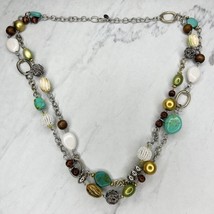 Chico&#39;s Double Strand Faux Turquoise Beaded Chunky Necklace - £13.22 GBP
