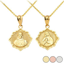 10K Solid Gold Reversible Virgin Mary and Jesus Christ Pendant Necklace - £134.19 GBP+