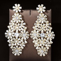 Long CZ Big Crystal Dangling Flower Shape Drop Earring for Women Fashion Bridal  - $52.09