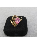 Sterling Silver Vermeil Ring Modernistic 10mm Pink Pear Stone 4.23 Grams... - $749.37 MXN