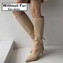 Size 33-43 Women Genuine Leather Knee High Boots Pointed Toe Thin Heel Slip On P - £82.33 GBP