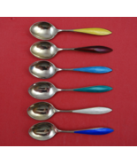 Norwegian Sterling Silver Demitasse Spoon Set of 6 enameled 3 3/4&quot; - $313.46 CAD