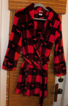 Pink by Victoria&#39;s Secret Robe Long Sleeve Size M/L Red Black Soft GUC - £63.30 GBP