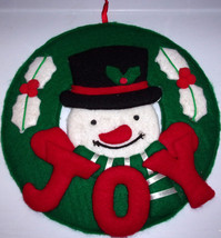 Vintage Handmade Felt Applique 3-D Snowman Joy Wreath - £7.03 GBP