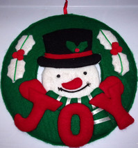 Vintage Handmade Felt Applique 3-D Snowman Joy Wreath - £7.05 GBP