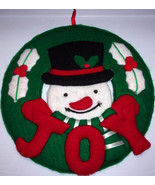 Vintage Handmade Felt Applique 3-D Snowman Joy Wreath - $12.32 CAD