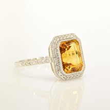 9K Yellow Gold and  Diamond Halo Ring Natural Citrine Octagon Shape Gemstone  - £1,186.42 GBP